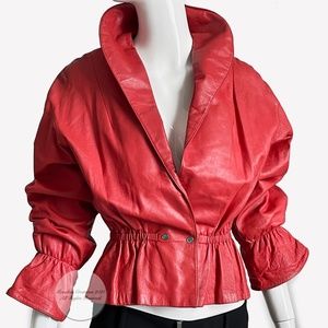 Bonnie Cashin Jacket Red Leather Cinched Waist with Peplum Vintage 1960s Rare